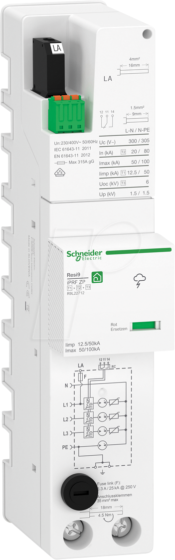 R9L22712 - Kombiableiter 12, 5 kA, TNS, 3P+N, ZP, T1-3, Resi 9 iPRF R9L22712 - Kombiableiter 12, 5 kA, TNS, 3P+N, ZP, T1-3, Resi 9 iPRF von ABN GMBH
