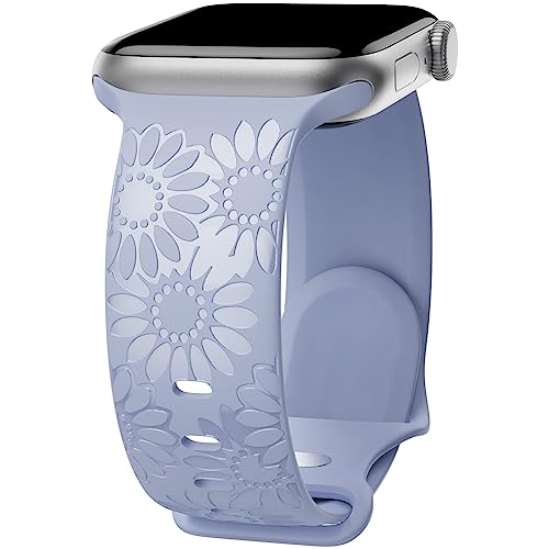 Sonnenblume Gravierte Armband Kompatibel mit Apple Watch Armband 38mm 40mm 41mm 42mm 44mm 45mm 49mm Damen, Weich Silikon Sport Ersatzarmband für iWatch Serie Ultra 9 8 7 SE 6 5 4 3 2 1, Gletscher/38 von ABOVEACC