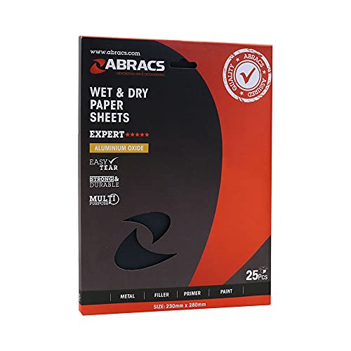 Abracs ABWD0280 Wasserfestes Schleifpapier Blatt - 230mm x 280mm x 280g - 280 Körnung - Mit Spenderbox von ABRACS