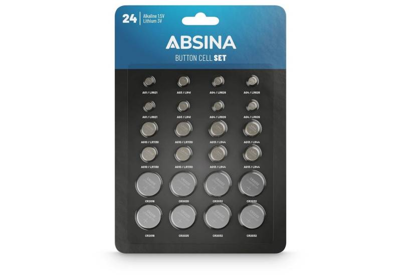 ABSINA 24er Pack Alkaline & Lithium Knopfzellen - 1,5V & 3V - Knopfbatterien Knopfzelle, (1 St) von ABSINA