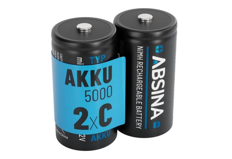 ABSINA 2x Batterien LR 14 wiederaufladbar 5000 mit geringer Selbstentladung Akku von ABSINA