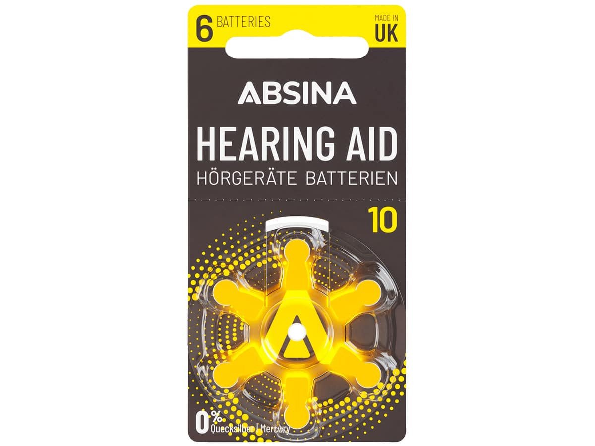 ABSINA ABSINA Hörgeräte-Batterie Typ 10 / PR70, 6 Stück Knopfzelle von ABSINA