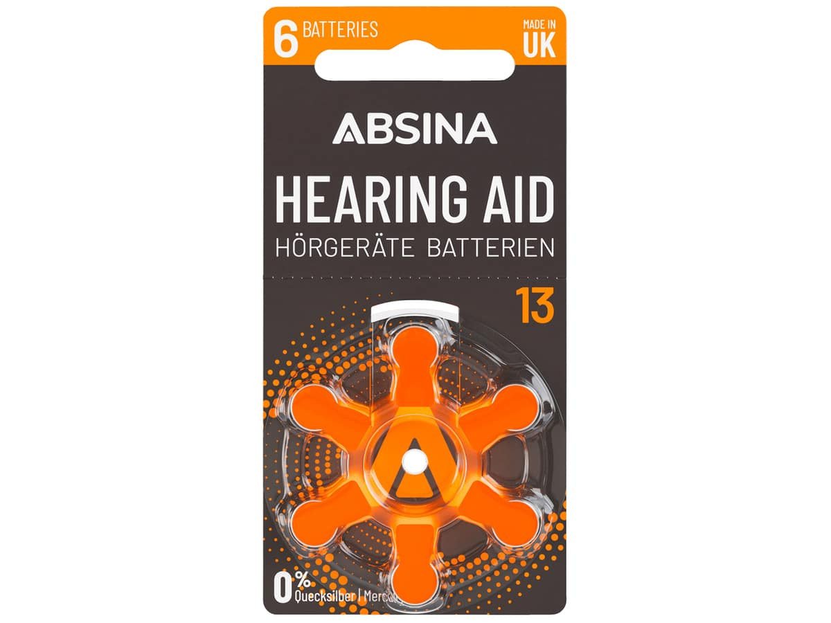 ABSINA ABSINA Hörgeräte-Batterie Typ 13 / PR48, 6 Stück Knopfzelle von ABSINA