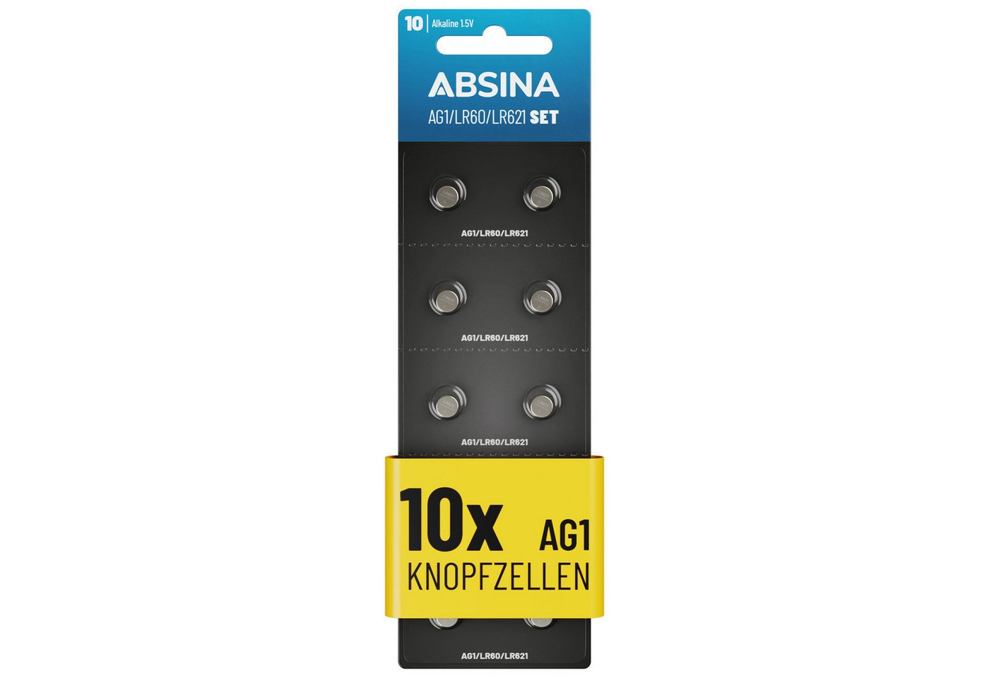 ABSINA AG1 LR621 Knopfzelle 10er Pack - 1,5V Alkaline Knopfzellen Knopfzelle, (1 St) von ABSINA