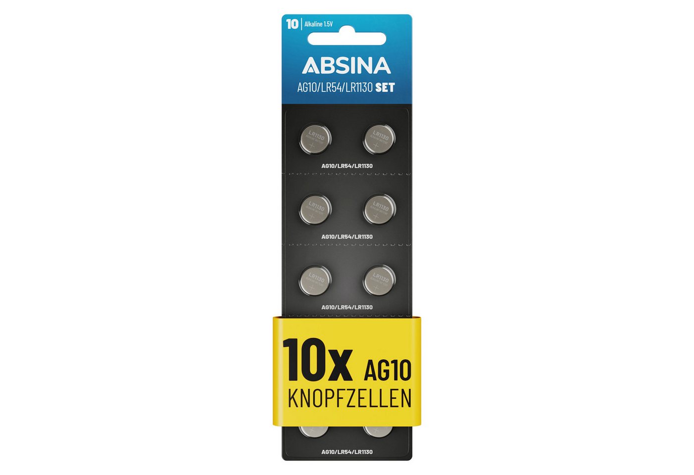 ABSINA AG10 LR1130 Knopfzelle 10er Pack - 1,5V Alkaline Knopfzellen Knopfzelle, (1 St) von ABSINA