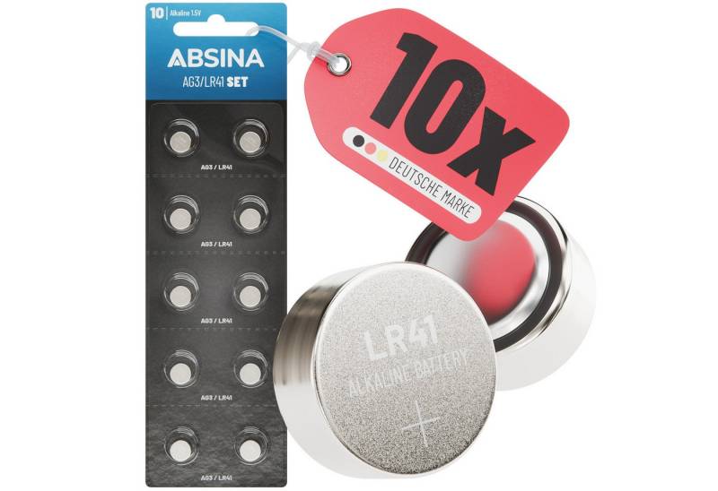 ABSINA AG3 LR41 Knopfzelle 50er Pack - 1,5V Alkaline Knopfzellen auslaufsicher & mit langer Haltbarkeit - LR736 / L736 / G3 / G3A / 3GA / 192 / GP192 / V3GA / RW87 - Knopfbatterien Batterien Batterie Knopfzelle, (5 St) von ABSINA