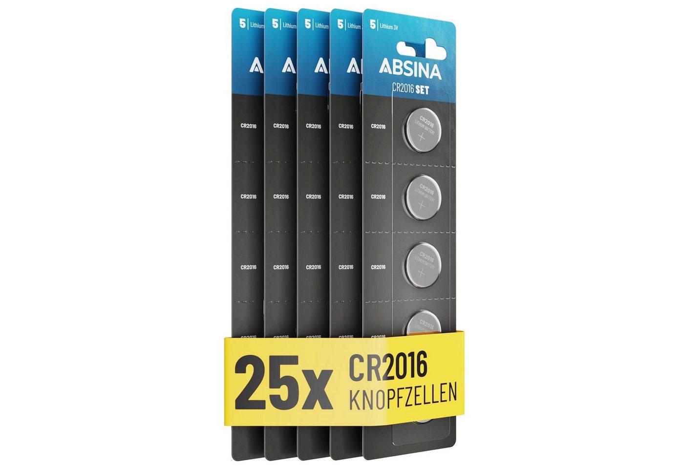 ABSINA CR2016 Knopfzelle 25er Pack - CR 2016 Knopfzelle 3V, Batterie CR2016 Knopfzelle, (1 St) von ABSINA