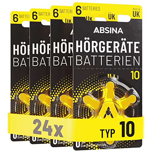 ABSINA Hörgerätebatterien 10 24 Stück mit gut greifbarer Schutzfolie - Hörgeräte Batterien 10 Zink Luft mit 1,45V - Typ 10 Batterien Hörgeräte Gelb - PR70 ZL4 P10 Hörgerätebatterien ABSINA Hörgerätebatterien 10 24 Stück mit gut greifbarer Schutzfolie - Hörgeräte Batterien 10 Zink Luft mit 1,45V - Typ 10 Batterien Hörgeräte Gelb - PR70 ZL4 P10 Hörgerätebatterien von ABSINA