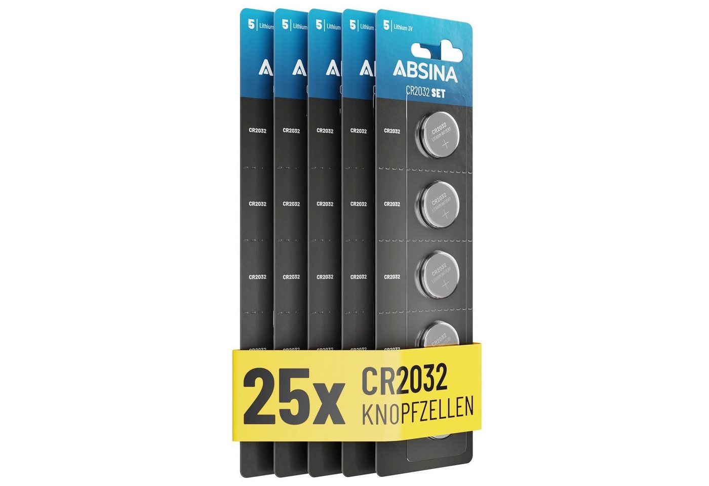 ABSINA Knopfzellen CR2032 3V 5x 5er Pack - Batterien mit langer Haltbarkeit Knopfzelle, (1 St) von ABSINA