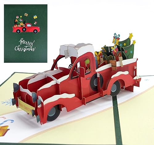 ABSOFINE Pop Up Weihnachtskarten, Red Farm Car Kombinationskarten bunte Großpackung Weihnachtsgrußkarten für Urlaub, Neujahr, Familie, Winter von ABSOFINE