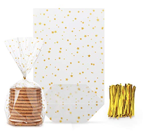 Absofine 100 Stück Bodenbeutel Sterne Gold OPP Beutel mit Gold Band Verpackung Keksbeutel Gebäckbeutel Weihnachtsbeutel Klarsichtbeutel Folienbeutel Tüten Absofine 100 Stück Bodenbeutel Sterne Gold OPP Beutel mit Gold Band Verpackung Keksbeutel Gebäckbeutel Weihnachtsbeutel Klarsichtbeutel Folienbeutel Tüten von ABSOFINE
