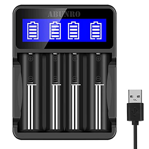 18650 Akku Ladegerät 4 Schacht, LCD Smart Batterie Ladegerät für NI-MH NI-CD AA AAA Li-Ion LiFePO4 IMR 18650 16340 14500 10440 RCR123 26650 RCR Batterie von ABUNRO
