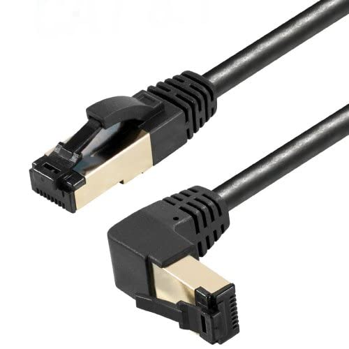 AC-Sat-Corner LAN Kabel RJ45 Netzwerkkabel Patchkabel CAT 8.1 schwarz Silber nach oben gewinkelt 1 Meter von AC-Sat-Corner