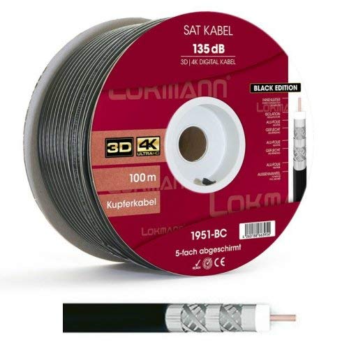 Lokmann 135dB Vollkupfer 7mm SAT Koaxial Antennenkabel 5-Fach 4K 8K UHD Black Edition 50 Meter von AC-Sat-Corner