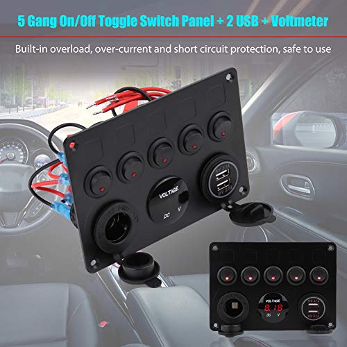 Acagala 12-24 V 5 Bande Ein/Aus-Tippschalter Dual USB Voltmeter für Autoboot Marine Truck (Rotlicht) von ACAGALA