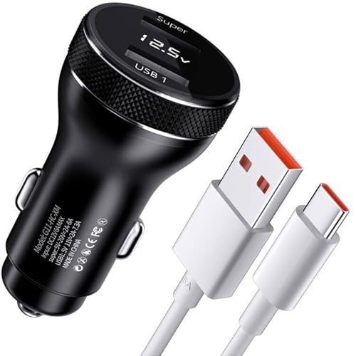 67W Zigarettenanzünder USB Ladegerät mit USB C Kabel 1M für Mi Turbo Charge Auto Schnellladegerät Turbo für Xiaomi 13T 13 12S Ultra 12 Lite 12X,Redmi Note 13 12 11S Pro,Mi 11 Ultra 11i,Poco X6 M6 Pro von ACAGET