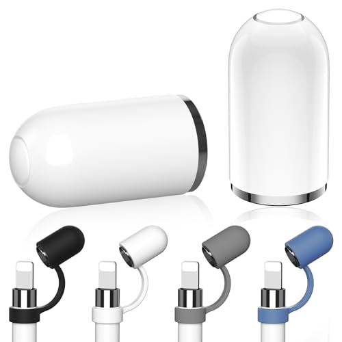ACAGET Pencil Kappe für Apple Pencil 1. Generation(2 Stück Weiß Kappe + 4 Stück Kappenhalter)iPencil Magnetische Ersatzkappe und Silikon Cap Anti-Lost Ersatzkappe Zubehör für Apple Pencil 1 Generation von ACAGET