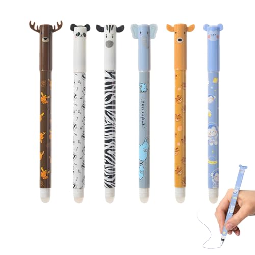 ACAREY 6er Set Radierbare Kugelschreiber 0.5mm, Gelstifte Tintenroller Radierbar mit Radiergummi, Niedliche Tiermotive Radierstifte, Wegradierbare Stifte für Kinder Studenten Schule Büro (Blau) von ACAREY