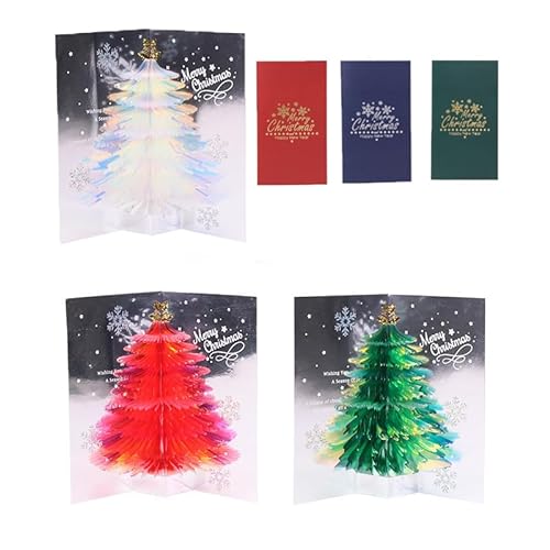 Pop-Up Karte Weihnachtsbaum mit Wichteln, Merry Christmas Pop-Up Karte zu Weihnachten, Lustige 3D Weihnachtskarte mit Tannenbaum, Frauen und Männer - Handgemachtes Popup Weihnachtsbillet (3PCS) von ACAREY