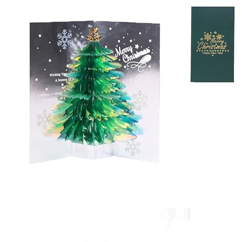 Pop-Up Karte Weihnachtsbaum mit Wichteln, Merry Christmas Pop-Up Karte zu Weihnachten, Lustige 3D Weihnachtskarte mit Tannenbaum, Frauen und Männer - Handgemachtes Popup Weihnachtsbillet (B) von ACAREY