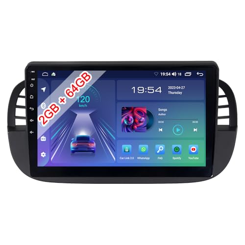 ACAVICA Android 12 Autoradio für FIAT 500 500C 2007-2015 9 Zoll Radio mit GPS Navigation Wireless Carplay Android Auto Touchscreen WiFi Bluetooth Multimedia Radio (4-Core 2+32GB Schwarz) von ACAVICA