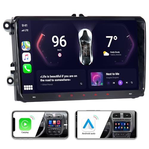ACAVICA Android Autoradio 2DIN 9 Zoll Touch Display – Wireless CarPlay Android Auto, Bluetooth GPS Navi – für VW Golf 5 6 Polo Passat – Lenkradsteuerung Unterstützt (2+32GB Autoradio für VW Golf 5) von ACAVICA
