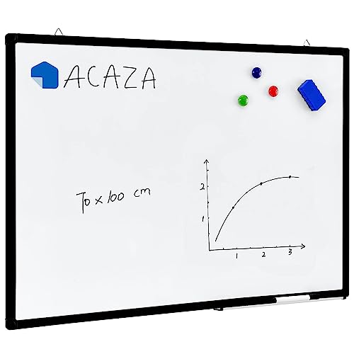 ACAZA Magnetisches Whiteboard mit Aluminiumrahmen und Stiftablage, Magnettafel trocken abwischbar inklusive Schwamm und Stift, ohne Magnete, Magnetwand zum beschriften, schwarzer Rand von ACAZA