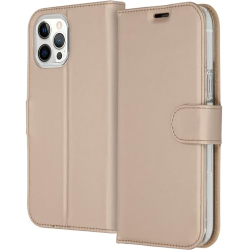 ACCEZZ kompatibel mit iPhone 12 Pro Max Hülle – Wallet Soft Case Handytasche – Side Flip Handyhülle in Gold [3 Kartenfächer, Ständer, Magnetverschluss] von ACCEZZ