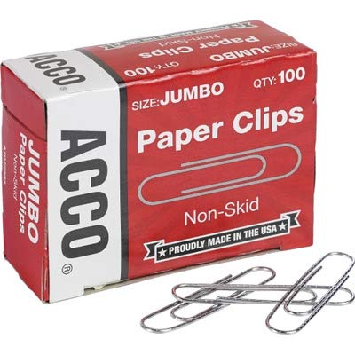 Acco Marken rutschfeste Wirtschaft Papier Clips, Stahldraht, Jumbo, Silver, 100/Box, 10 Boxen/Pack (72585) von ACCO Brands