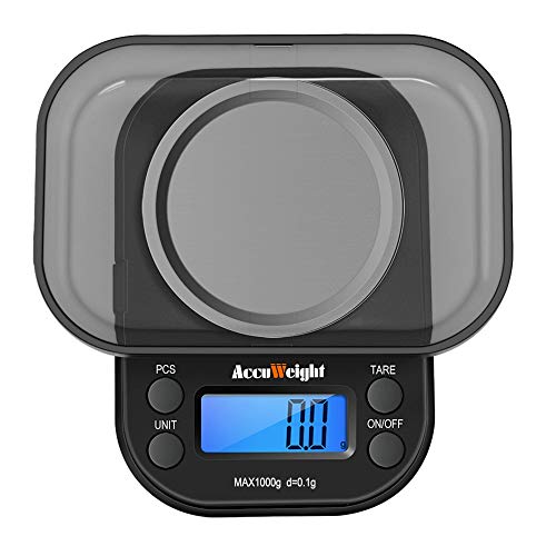 ACCUWEIGHT Feinwaage 0.1g digitale Waage Briefwaage Grammwaage Taschenwaage Präzisionswaage mit Zählfunktion, zugeschnittene Wiegeschale max. 1000g von ACCUWEIGHT