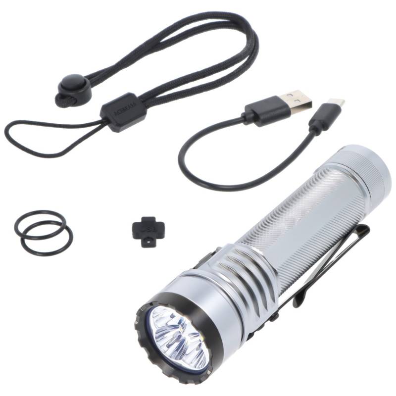 AceBeam E75 Quad Core LED-Taschenlampe, 4500 Lumen, 6.500K, silber von ACEBEAM