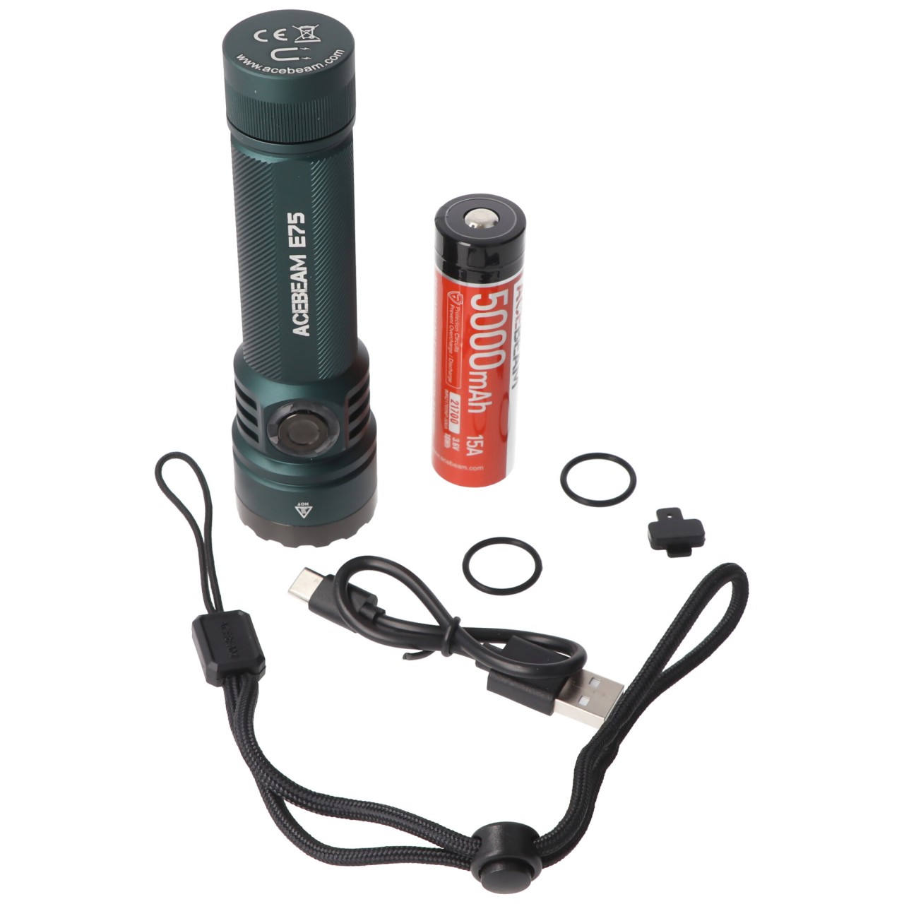 AceBeam E75 Quad Core LED Taschenlampe blau, 5.000K, bis zu 3000 Lumen Helligkeit, inklusive 21700 5000mAh Li-Ion Akku von ACEBEAM