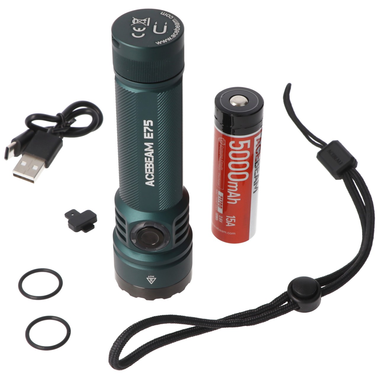 AceBeam E75 Quad Core LED Taschenlampe blau, 6.500K, bis zu 4.500 Lumen Helligkeit, inklusive 21700 5000mAh Li-Ion Akku von ACEBEAM