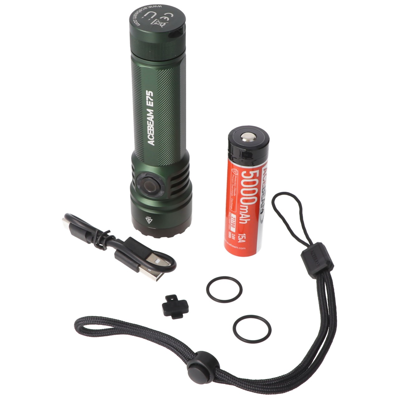AceBeam E75 Quad Core LED Taschenlampe grün, 5.000K, bis zu 3000 Lumen Helligkeit, inklusive 21700 5000mAh Li-Ion Akku von ACEBEAM
