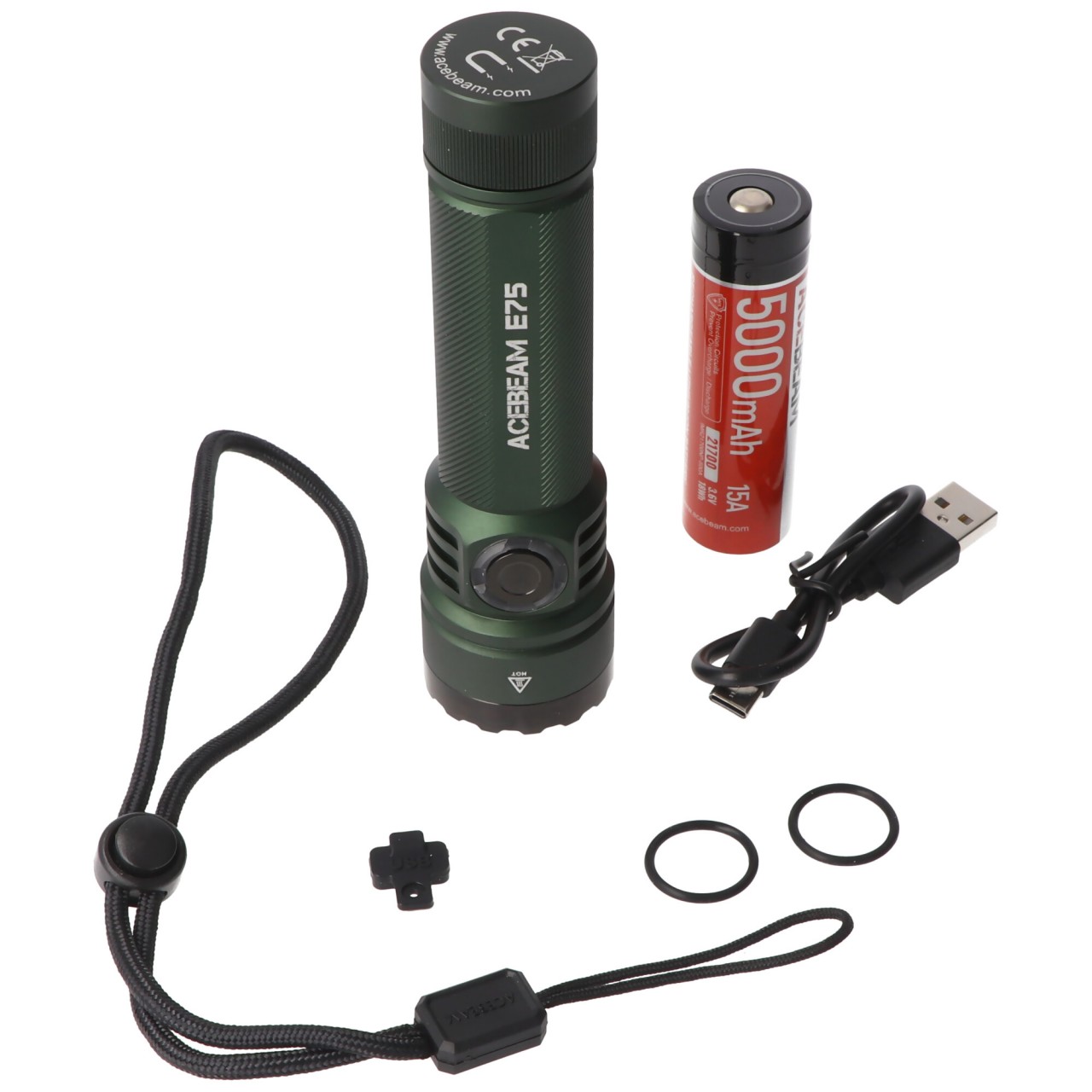 AceBeam E75 Quad Core LED Taschenlampe grün, 6.500K, bis zu 4.500 Lumen Helligkeit, inklusive 21700 5000mAh Li-Ion Akku von ACEBEAM