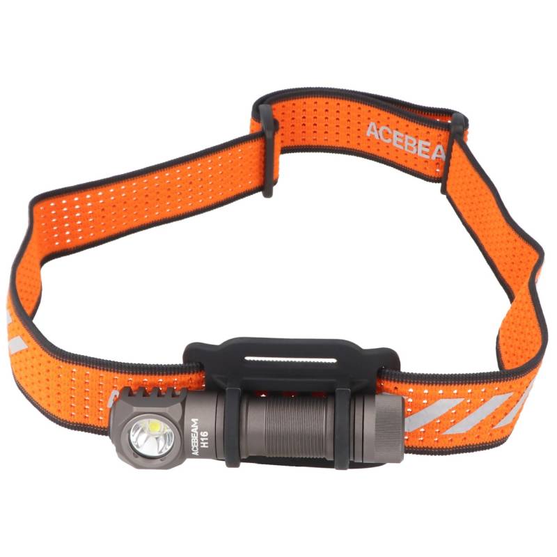 AceBeam H16 LED Stirnlampe mit max. 1.000 Lumen, 6.500K kaltweiß mit grauem Gehäuse, reflektierendes Kopfband, inklusive 14500 Li-Ion Akku von ACEBEAM