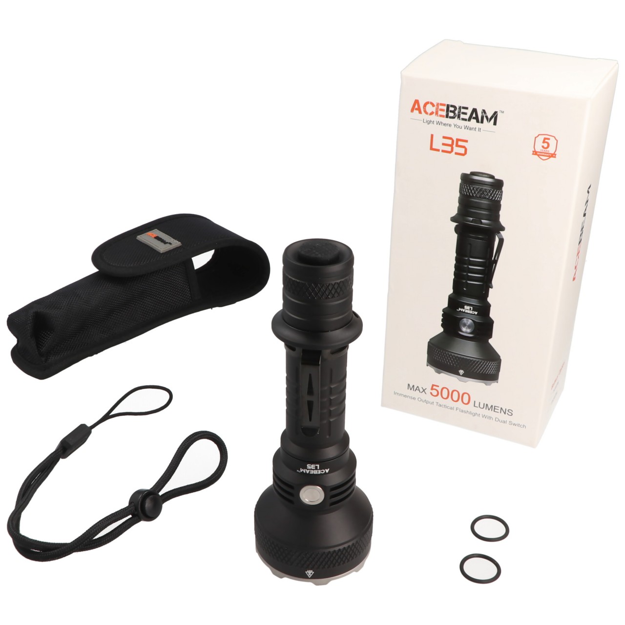 AceBeam L35 LED-Taschenlampe mit max. 5000 Lumen und bis zu 480 Meter, ohne Akku von ACEBEAM