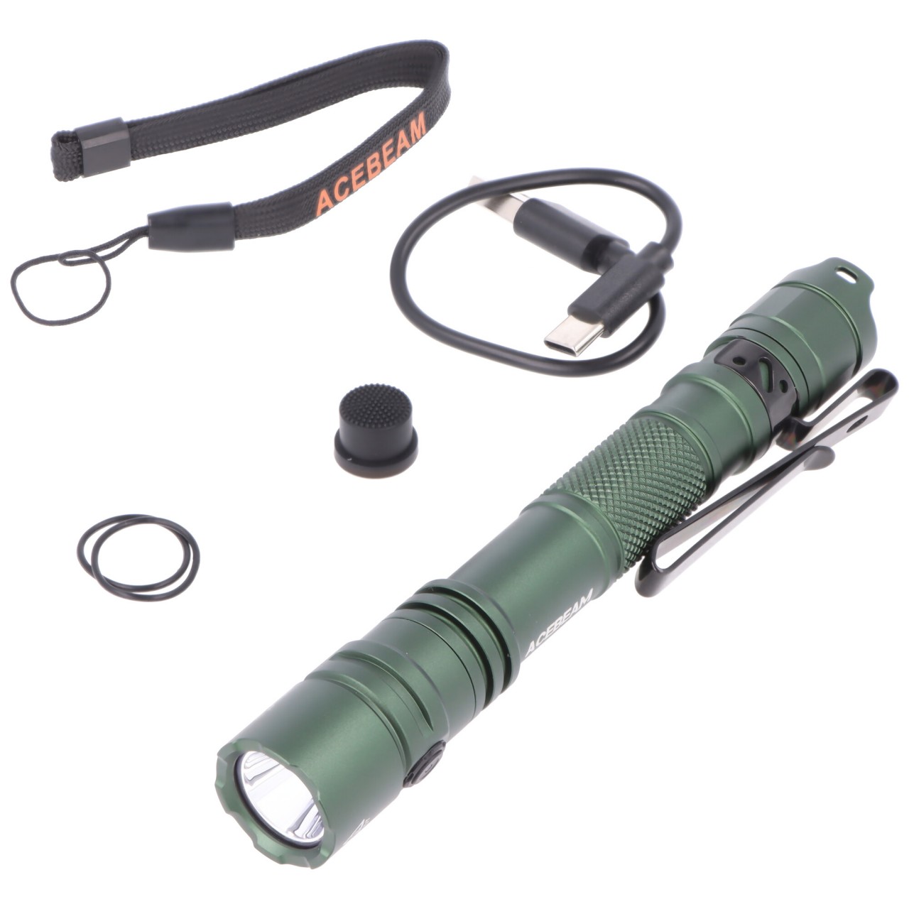 AceBeam TAC 2AA LED-Taschenlampe mit max. 1.400 Lumen und is zu 304 Meter, grün, mit Akku von ACEBEAM