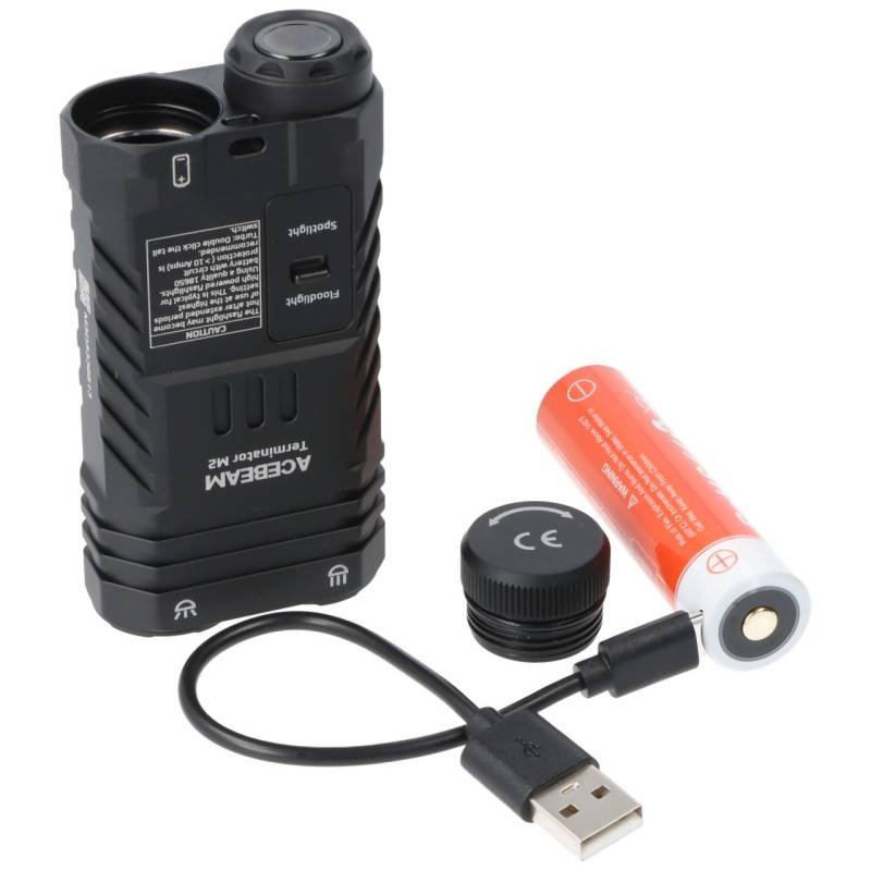 AceBeam Terminator M2 LED-Taschenlampe mit 2.000 Lumen, mit Spot-, Flut-, und AUX-Licht, schwarz von ACEBEAM