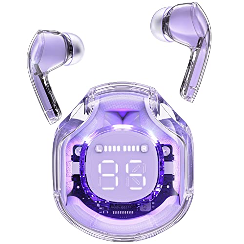ACEFAST T8 Bluetooth Kopfhörer, Kopfhoerer Kabellos Bluetooth 5.3 In Ear mit 4 Mikrofon, 30H Akku, Transparente LED-Anzeige, ENC Noise Cancelling Earbuds, HiFi Stereo Ohrhörer, Alfalfa-Purpur von ACEFAST