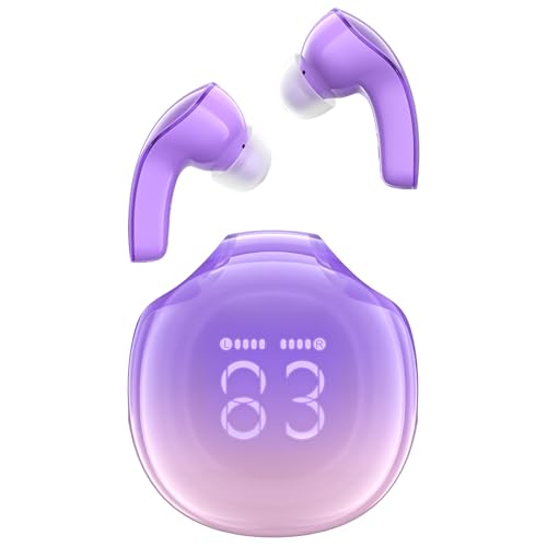 ACEFAST T9 Bluetooth Kopfhörer, In Ear Kopfhörer Kabellos Bluetooth 5.3 Kopfhoerer mit 4 Mic, 2023 Neue ENC Noise Cancelling Wireless Earbuds 30H Saftigen Bass, Crystal Ohrhörer LED-Anzeige,Violett von ACEFAST
