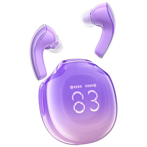 ACEFAST T9 Bluetooth Kopfhörer, In Ear Kopfhörer Kabellos Bluetooth 5.3 Kopfhoerer mit 4 Mic, 2023 Neue ENC Noise Cancelling Wireless Earbuds 30H Saftigen Bass, Crystal Ohrhörer LED-Anzeige,Violett von ACEFAST