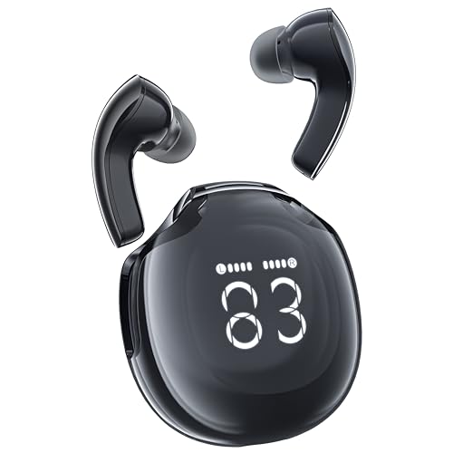 ACEFAST T9 Bluetooth Kopfhörer, In Ear Kopfhörer Kabellos Bluetooth 5.3 Kopfhoerer mit 4 Mic, 2023 Neue ENC Noise Cancelling Wireless Earbuds 30H Saftigen Bass, Crystal Ohrhörer LED-Anzeige,Schwarz von ACEFAST