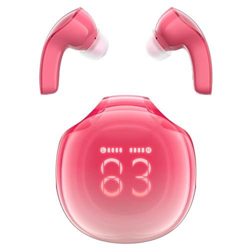 ACEFAST T9 Bluetooth Kopfhörer, In Ear Kopfhörer Kabellos Bluetooth 5.3 Kopfhoerer mit 4 Mic, 2023 Neue ENC Noise Cancelling Wireless Earbuds 30H Saftigen Bass, Crystal Ohrhörer LED-Anzeige,Pomelo Rot von ACEFAST