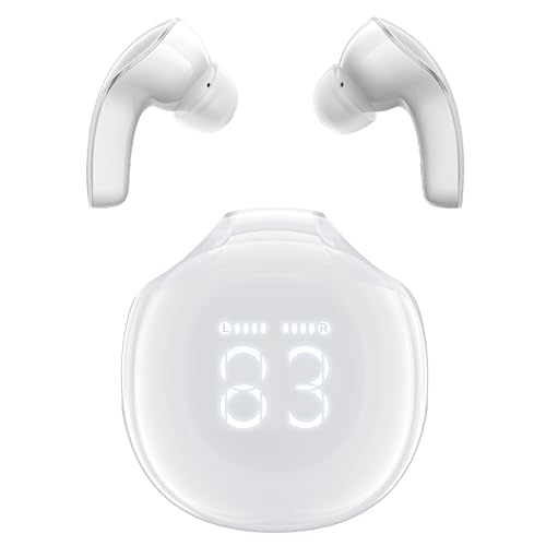 ACEFAST T9 Bluetooth Kopfhörer, In Ear Kopfhörer Kabellos Bluetooth 5.3 Kopfhoerer mit 4 Mic, 2023 Neue ENC Noise Cancelling Wireless Earbuds 30H Saftigen Bass, Crystal Ohrhörer LED-Anzeige,Weiß von ACEFAST