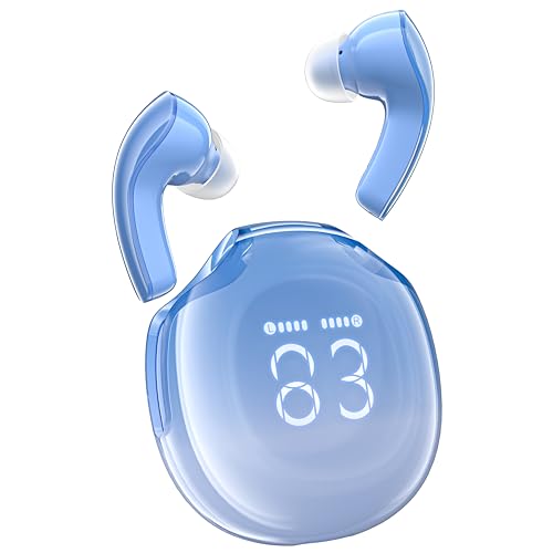 ACEFAST T9 Bluetooth Kopfhörer, In Ear Kopfhörer Kabellos Bluetooth 5.3 Kopfhoerer mit 4 Mic, 2023 Neue ENC Noise Cancelling Wireless Earbuds 30H Tiefer Bass, Crystal Ohrhörer LED-Anzeige,GlacierBlue von ACEFAST