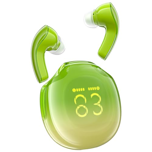 ACEFAST T9 Bluetooth Kopfhörer, In Ear Kopfhörer Kabellos Bluetooth 5.3 Kopfhoerer mit 4 Mic, 2023 Neue ENC Noise Cancelling Wireless Earbuds 30H Tiefer Bass, Crystal Ohrhörer LED-Anzeige,Avocadogrün von ACEFAST