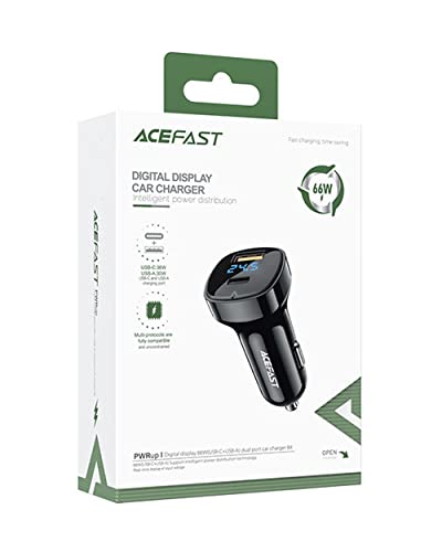 Acefast Kfz-Ladegerät B4, 66W, USB-C + USB, mit Display (schwarz) von ACEFAST