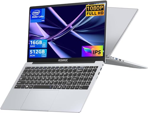 ACEMAGIC Laptop 15.6 Zoll 16GB DDR4 512GB SSD,Intel 12th Alder Lake N95 Thin Computer,Leichtmetall Laptop PC Unterstützung FHD,2.4G/5G WiFi,BT5.0,2×Lautsprecher,Mikrofon,USB3.2 von ACEMAGIC