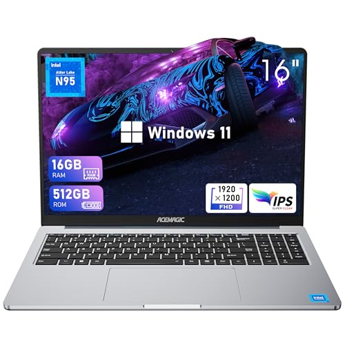 ACEMAGIC Laptop 16 Inch Full HD, Intel N95 Notebook 16GB DDR4 RAM 512GB SSD, Windows 11 2.4G/5G WiFi,BT5.0,Type_C, USB3.2,HDMI,Webcam Computer von ACEMAGIC